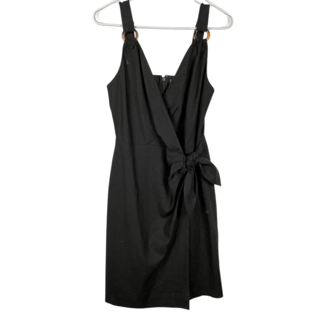 NWT The Limited Black Linen Blend Faux Wrap Crossover Dress Size 4